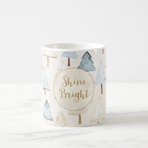 Caneca De Café Árvores Douradas de Natal de Creme Azul
