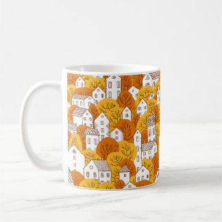 Caneca De Café Árvores e casas com padrão uniforme. outono, outon