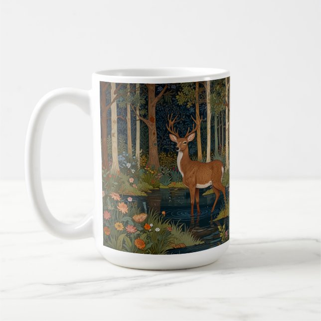 Caneca De Café Árvores rústicas da natureza elegante cervos flore (Esquerda)