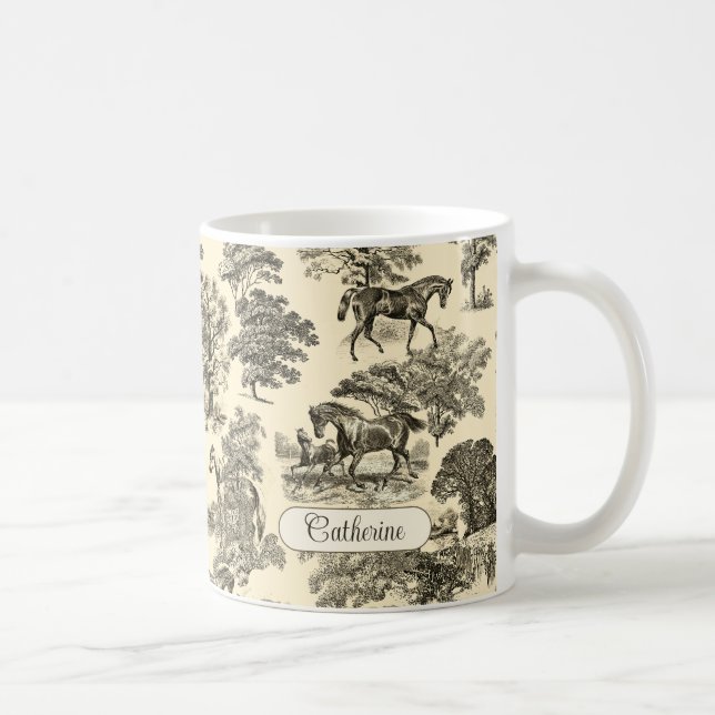 Caneca De Café Árvores Rústicas Elegantes Beige Tan Toile (Direita)