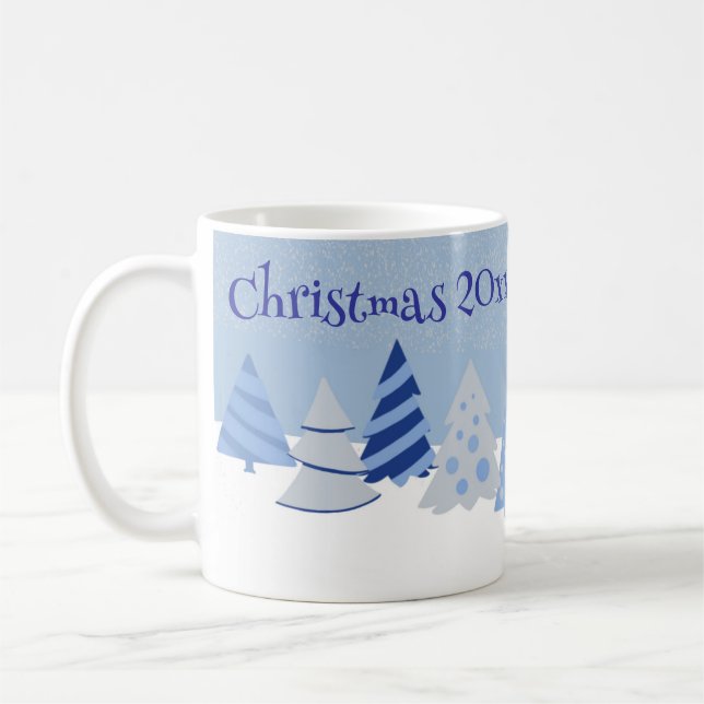 Caneca De Café Árvores Whimsical de Natal Azul (Esquerda)