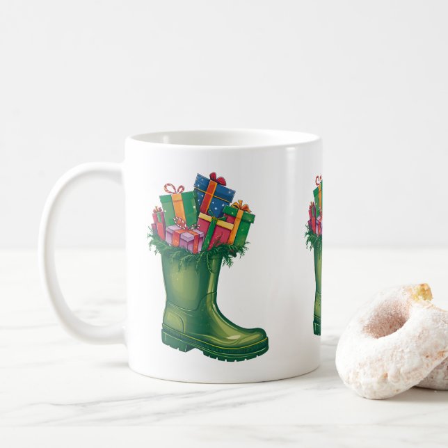 Caneca De Café As Botas Novas do Papai Noel (Com Donut)