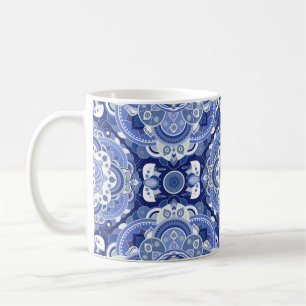 Caneca De Café As cores azuis vintage padrão geométrico. índia