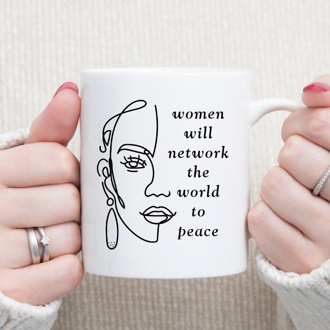 Caneca De Café As mulheres vão colocar o mundo na paz (Women Will Network the World to Peace Womans Face Line Art Motivational Mug)