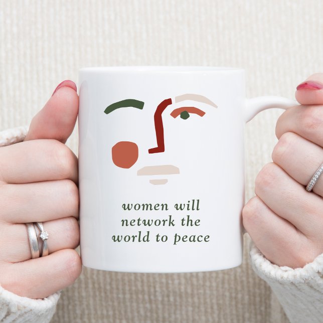 Caneca De Café As mulheres vão colocar o mundo na paz (Abstract Womans Face Women Will Network the World to Peace Motivational Coffee Mug)