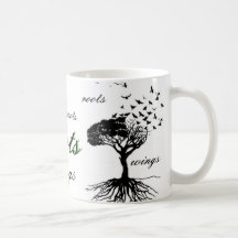 Asas & pássaros do copo de café das raizes que