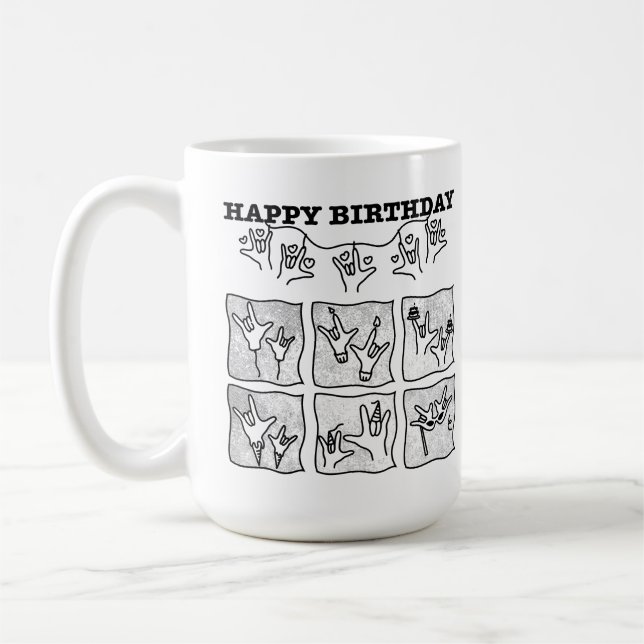 Caneca De Café ASL ILY Obsession - Happy Birthday!  (Esquerda)