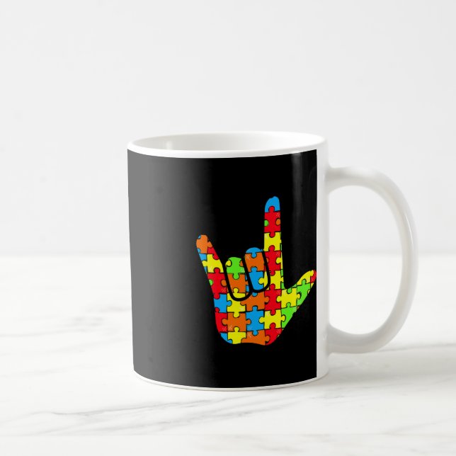 Caneca De Café ASL Love Sign Language Autismo Dar Consciência (Direita)