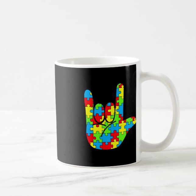 Caneca De Café ASL Love Sign Language Autismo Sensibilização (Direita)