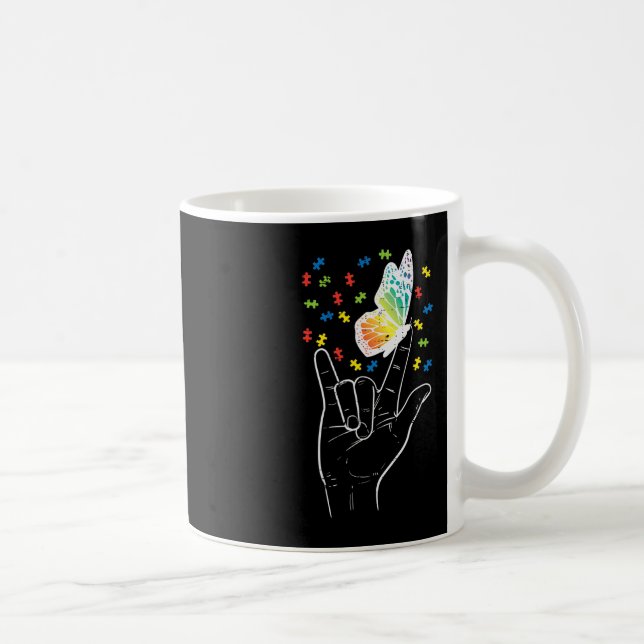 Caneca De Café Asl Love Sinal Butterfly Quebra-cabeça Autism Awar (Direita)