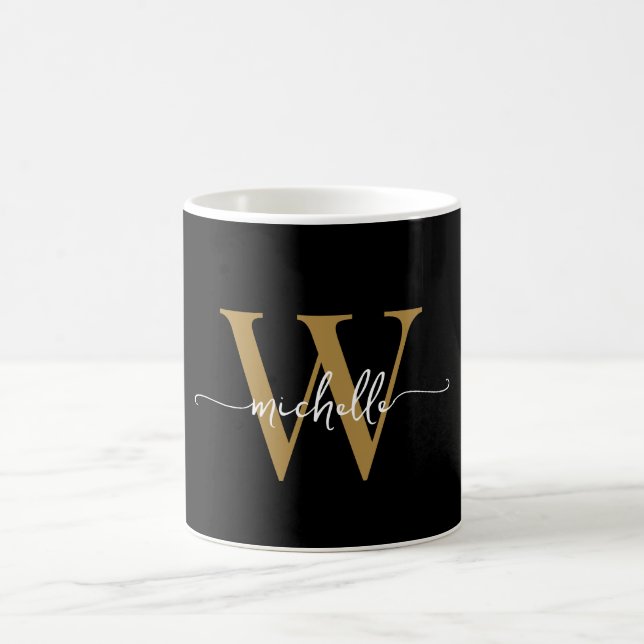 Caneca De Café Assinatura com nome de monograma em script elegant (Centro)