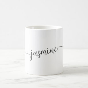 Caneca De Café Assinatura de Nome Monograma Branco Elegante