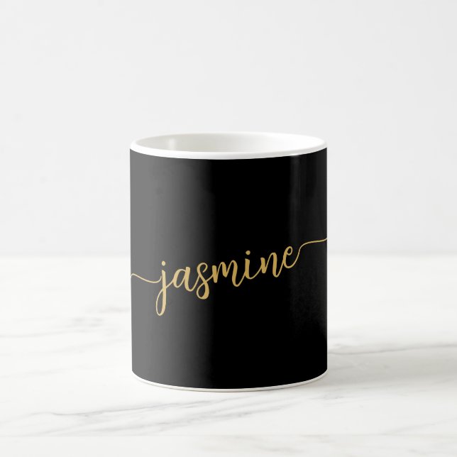 Caneca De Café Assinatura de Nome Monograma Preto e Dourado com E (Centro)