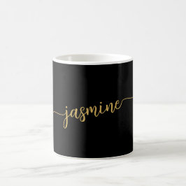 Caneca De Café Assinatura de Nome Monograma Preto e Dourado Elega