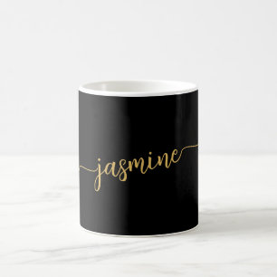 Caneca De Café Assinatura de Nome Monograma Preto e Dourado Elega