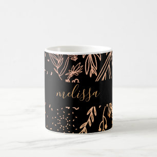 Caneca De Café Assinatura do Padrão de Porta Botânica rosa Dourad