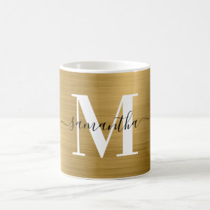 Caneca De Café Assinatura Monograma Dourado Metálico