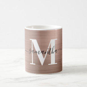 Caneca De Café Assinatura Monograma Rosa Metálico Dourado