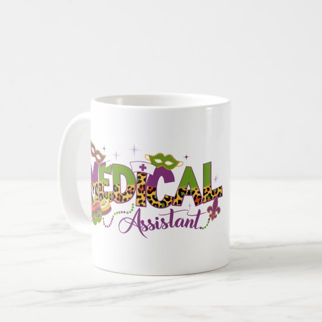 Caneca De Café Assistente Médico Personalizado - Mardi Gras (Frente Esquerda)