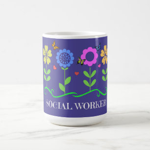 Caneca De Café "Assistente Social," Gráficos Flores da Primavera