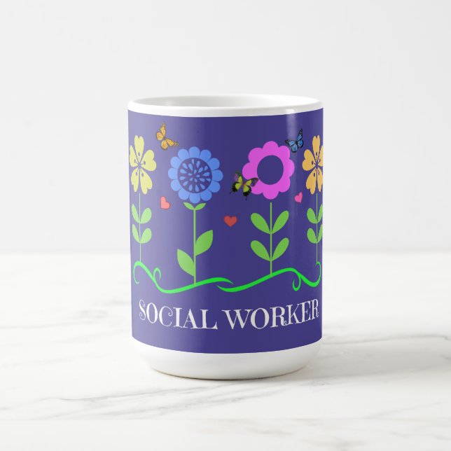 Caneca De Café "Assistente Social," Gráficos Flores da Primavera (Centro)