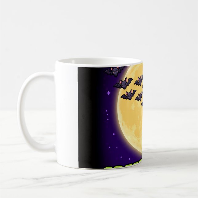 Caneca De Café Assombreça-se Morcegos Lua Halloween (Esquerda)