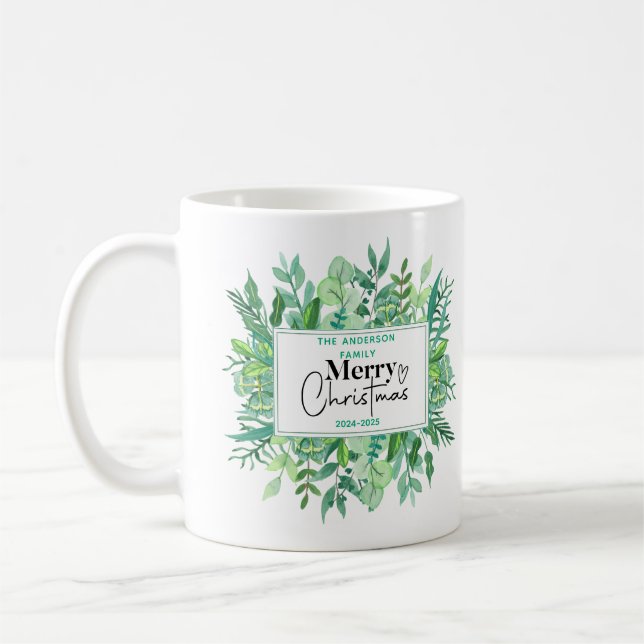 Caneca De Café Assunto: Grama Verde de Aquarela - Festa de Natal  (Esquerda)