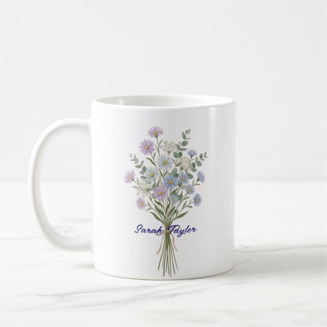 Caneca De Café Áster Flor de Nascimento Personalizada Custom (Esquerda)