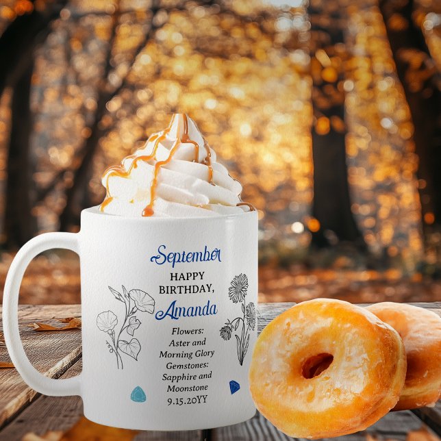 Caneca De Café Aster Setembro | Manhã Glória Aniversário Keepsasa (September Floral and Birthstone Birthday Keepsake Coffee Mug)