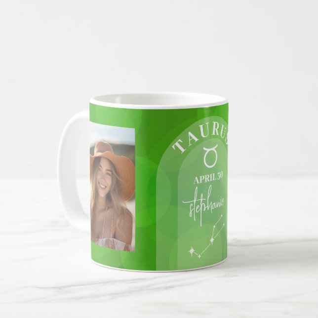 Caneca De Café Astrologia Personalizada de Foto de Aniversário do (Frente Esquerda)