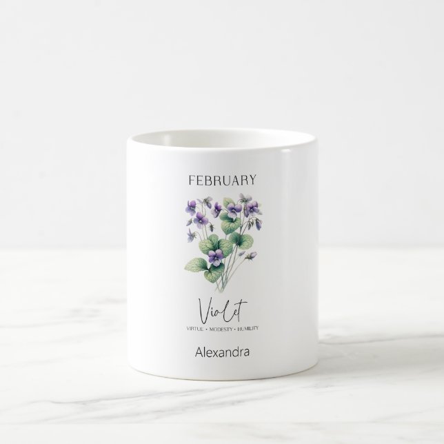 Caneca De Café Astrology Birth Mês Fevereiro | Violeta Flor (Centro)