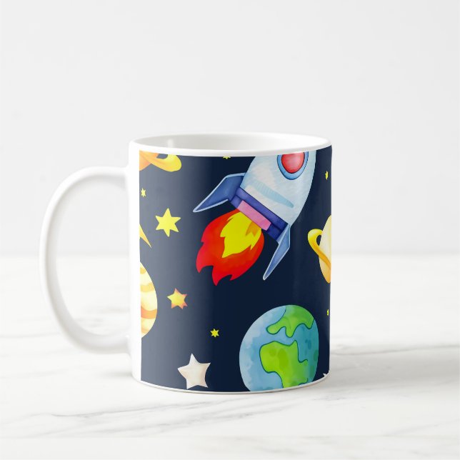 Caneca De Café Astronaut in Space Planets and Rockets Pattern (Esquerda)