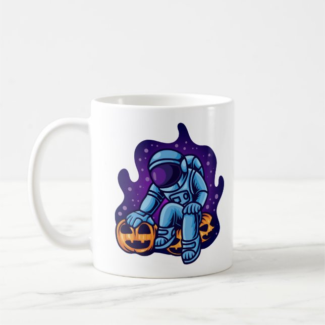 Caneca De Café Astronauta Com Abóboras (Esquerda)