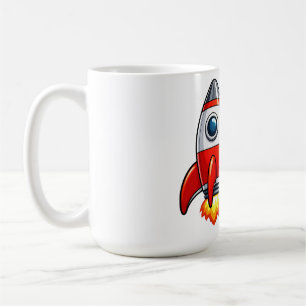 Caneca De Café Astronauta com Arte Espacial de Desenho de Foguete
