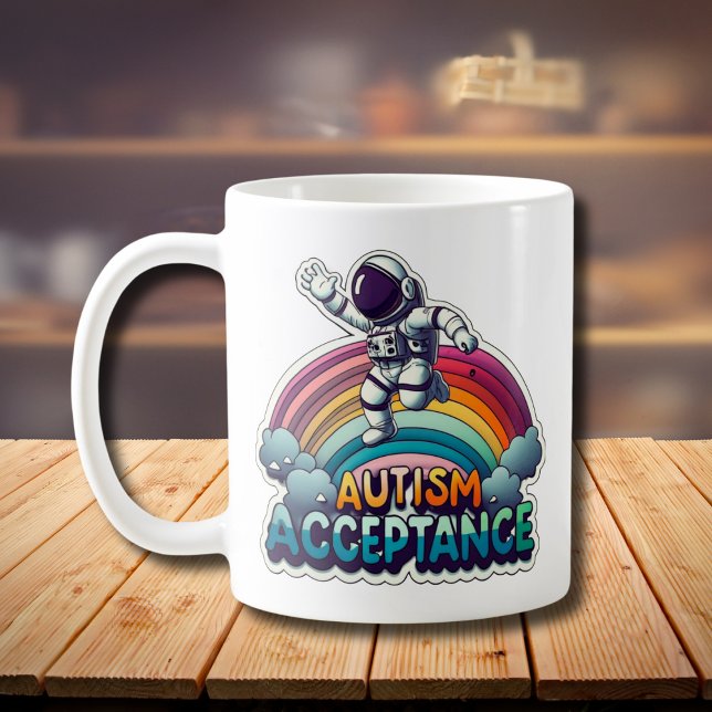 Caneca De Café Astronauta do Arco-Íris Aceitação Autismo (Criador carregado)