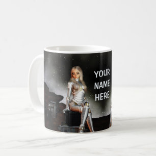 Caneca De Café Astronauta feminina bonita. Feliz