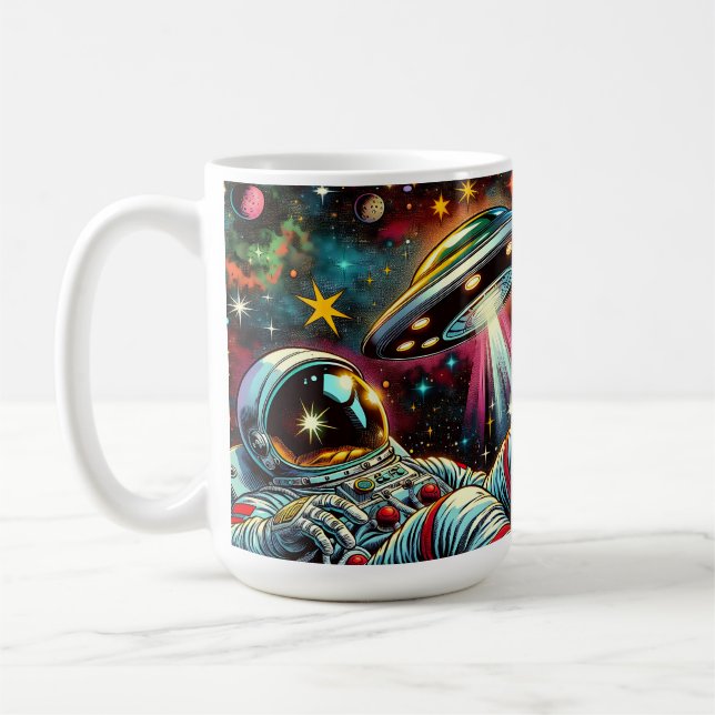Caneca De Café Astronauta Flutuando no Espaço com uma Arte de IA  (Esquerda)
