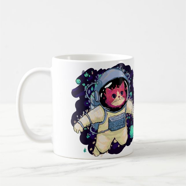 Caneca De Café Astronauta Gato Colorido (Esquerda)