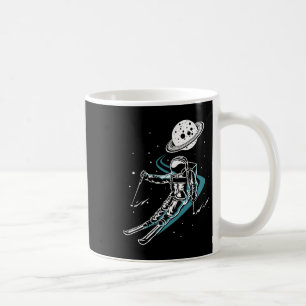 Caneca De Café Astronauta No Espaço Com Esqui Esquiando Engraçado
