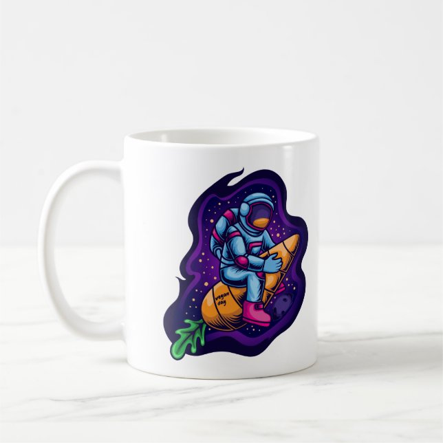 Caneca De Café Astronauta Pilotando um Foguete de Cenoura (Esquerda)