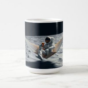 Caneca De Café Astronauta Relaxando com Cerveja na Lua