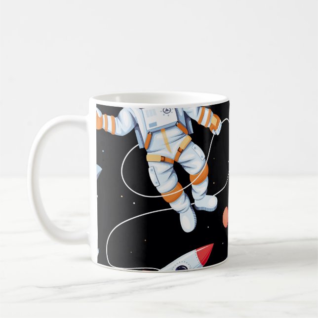 Caneca De Café Astronauta Rocket: Padrão Sem Vista do Espaço Vint (Esquerda)