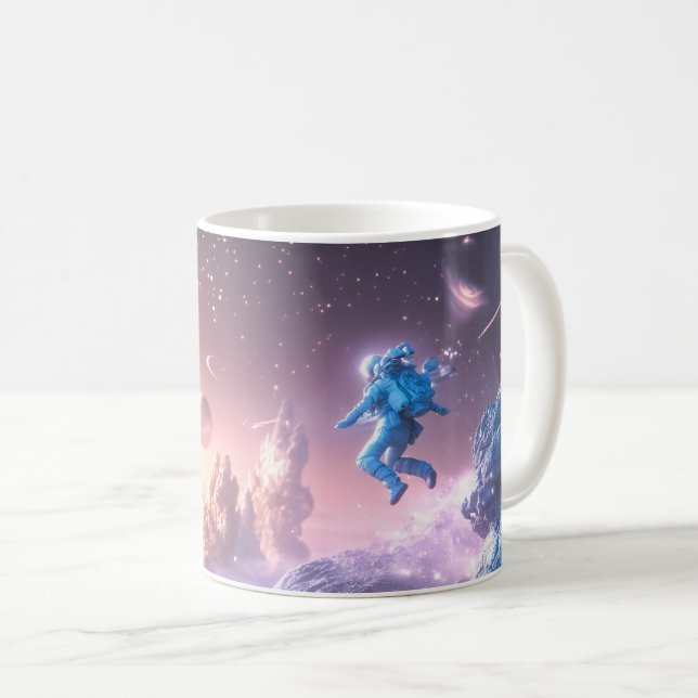 Caneca De Café Astronauta Saltando (Frente Esquerda)