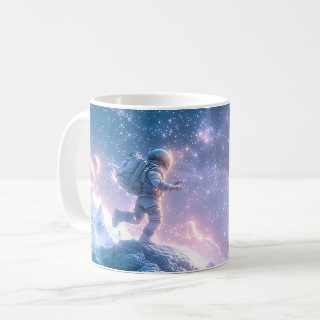 Caneca De Café Astronauta Saltando (Frente Esquerda)