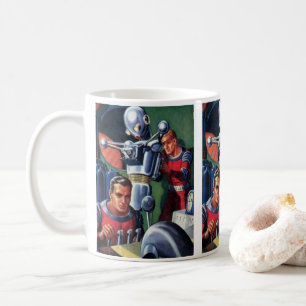Caneca De Café Astronautas Vintage Science Fiction consertando um