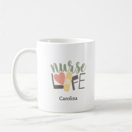 Caneca De Café Atadura de Coração da Vida de Enfermeira Nome da E