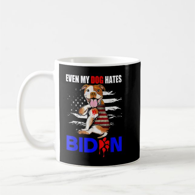 Caneca De Café Até Meu Cachorro Odeia Biden USA Flag Pitbull T Sh (Esquerda)