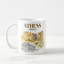 Caneca De Café Atenas Grécia Acrópole Esboço Aquarela Personaliza