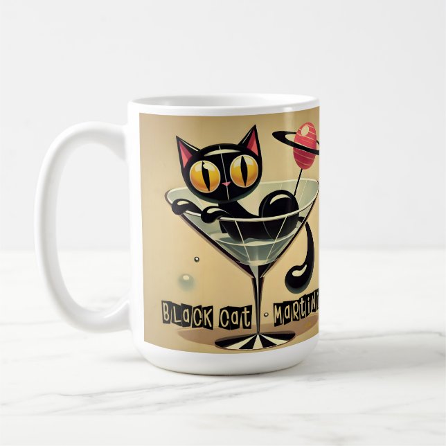 Caneca De Café Atomic Futuristic Space Age Black Cat Martini (Esquerda)