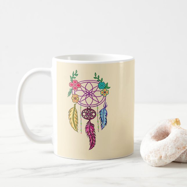 Caneca De Café Attrape rêve et fleur tenue dans la main (Com Donut)